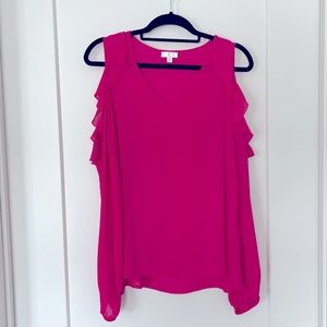 NWT fuchsia cold-shoulder long sleeve blouse